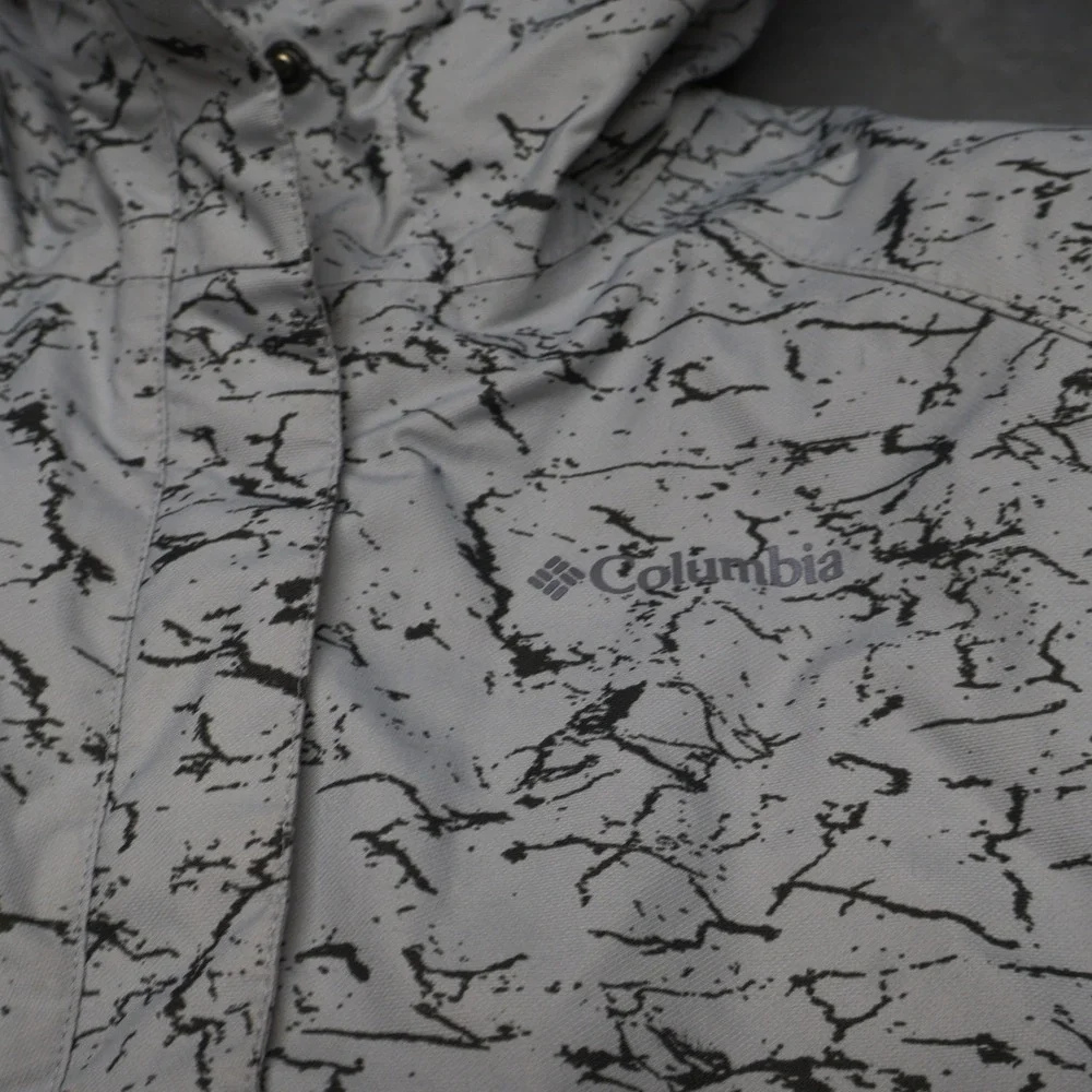 Columbia Ski Jacket Kids Large 14/16 White Marble Print Omni-Heat Insulated Hood
